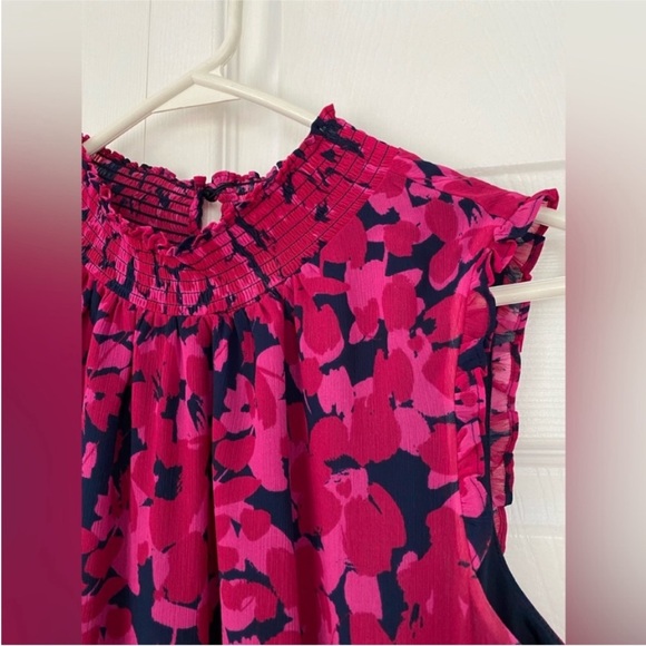 J. Crew Sleeveless Summer Dress Magenta Navy Blue smocked-neck midi dress size 6 - Picture 6 of 16